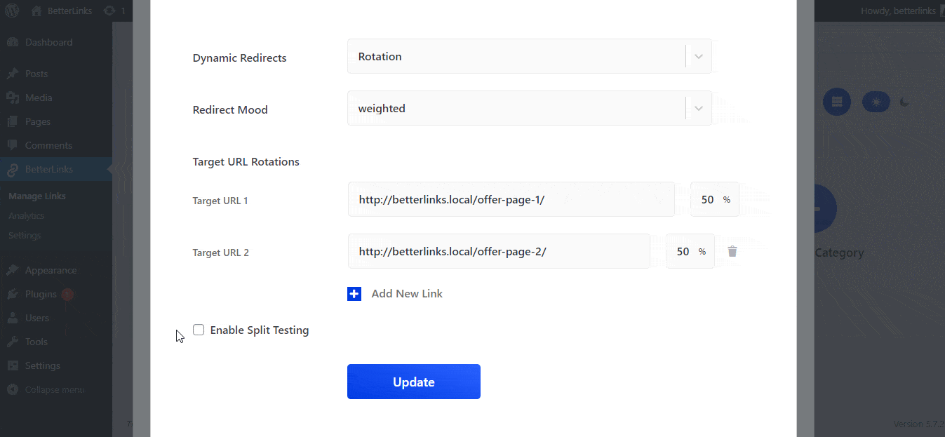 Split tests with Dynamic Redirects