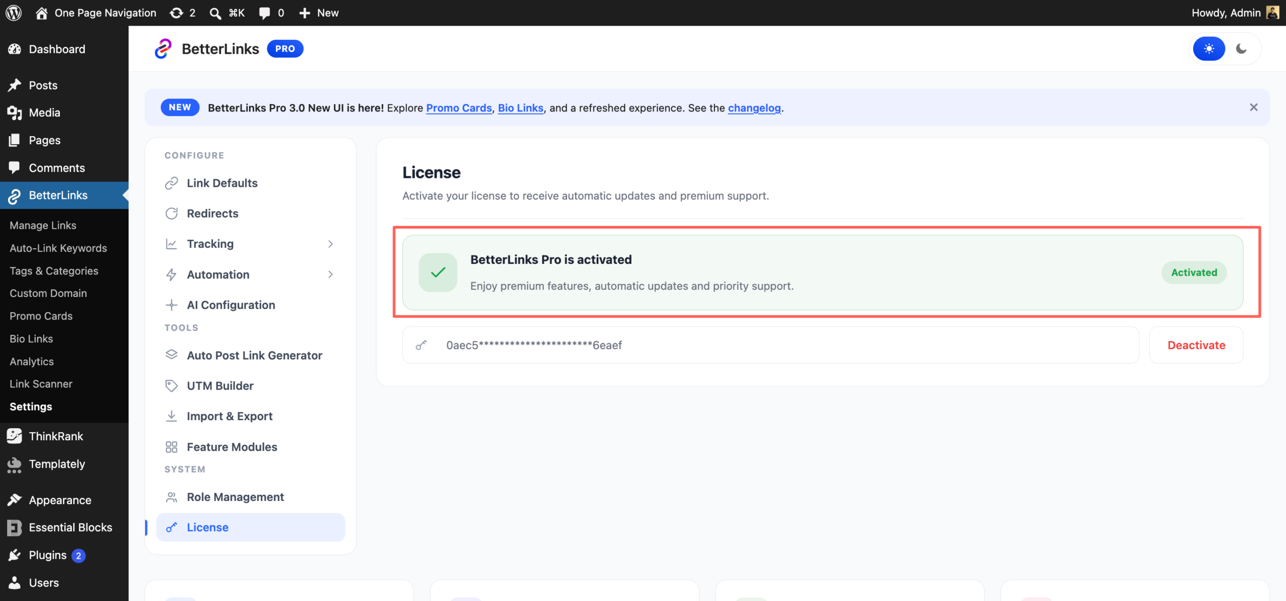 After that you have successfully activated your license key for BetterLinks PRO