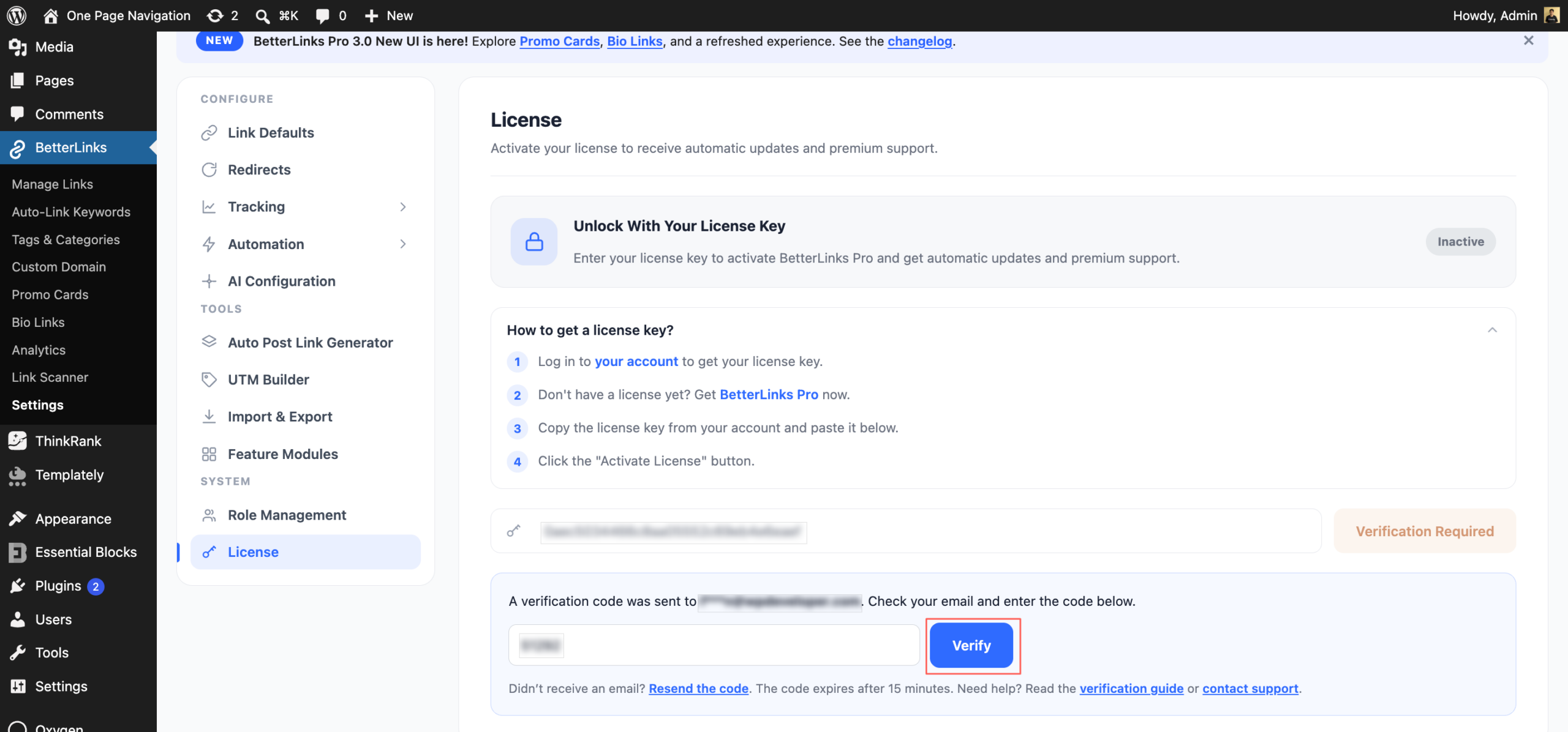 Enter that code in the verification box and click Verify.