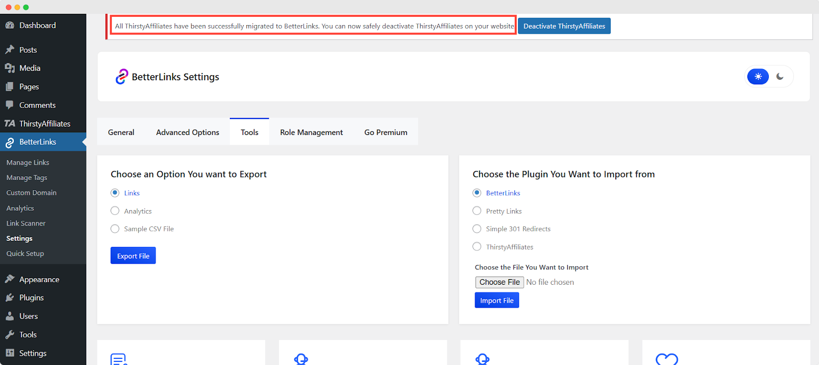 How To Migrate & Import ThirstyAffiliates Data (Links) To BetterLinks? 4 successfull-migrated-thristyaffiliates-links-to-betterlinks