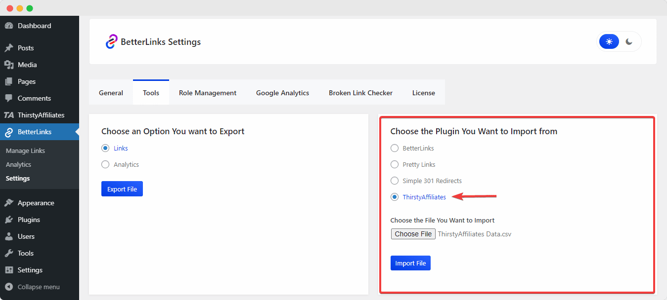 Import ThirstyAffiliates Data