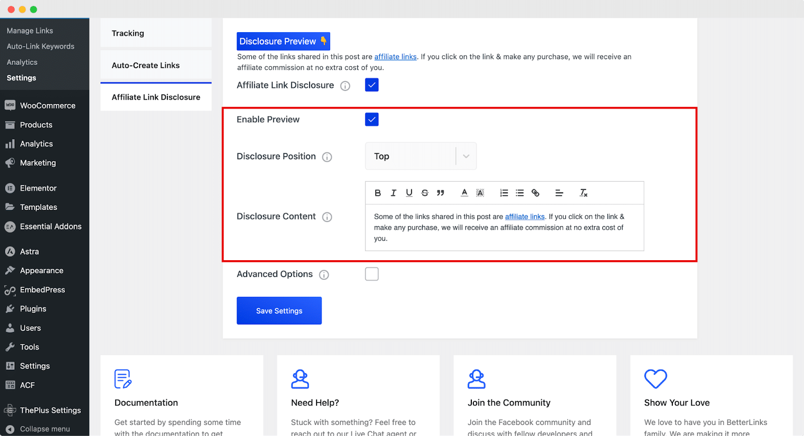 Configure Affiliate Link Disclosure