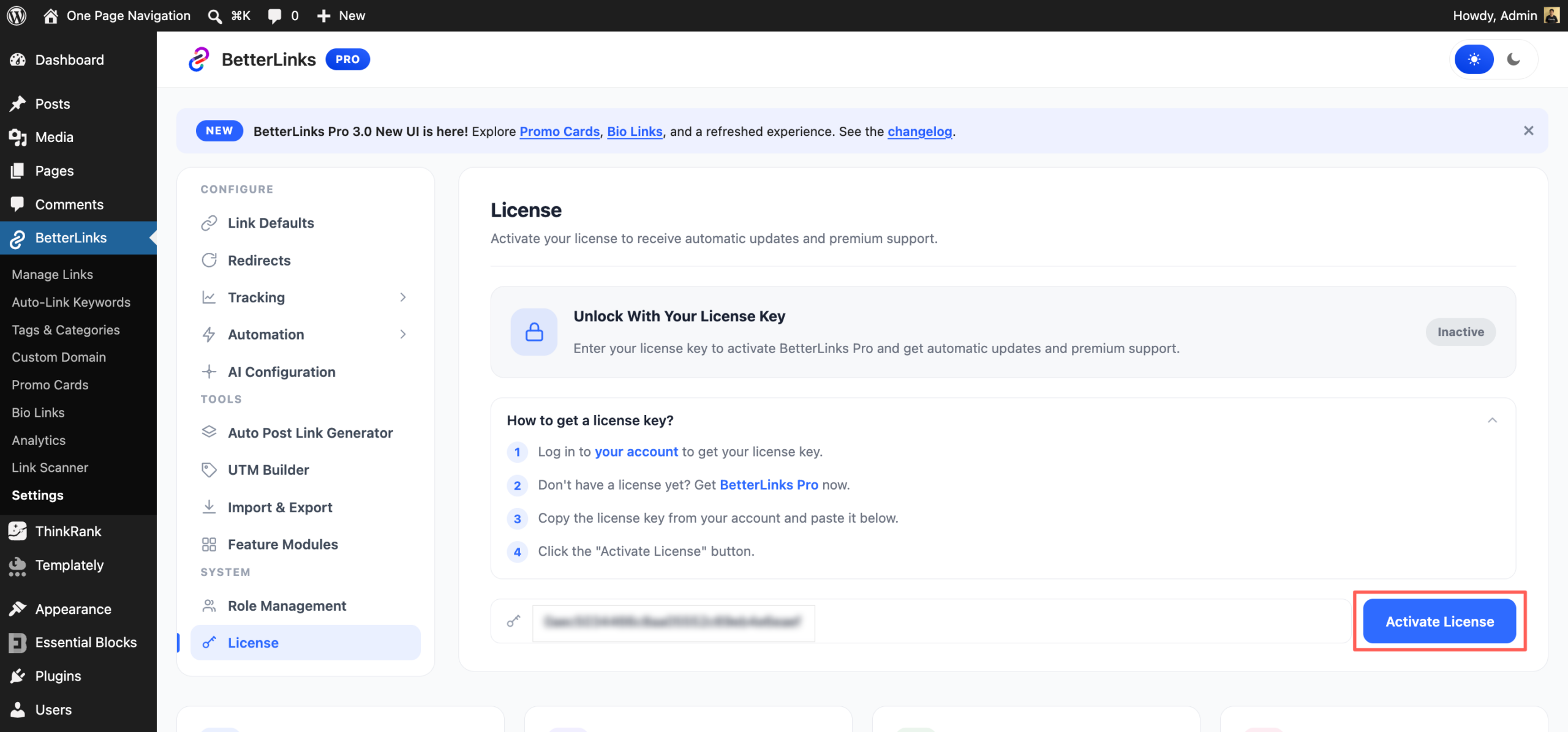Activate BetterLinks License