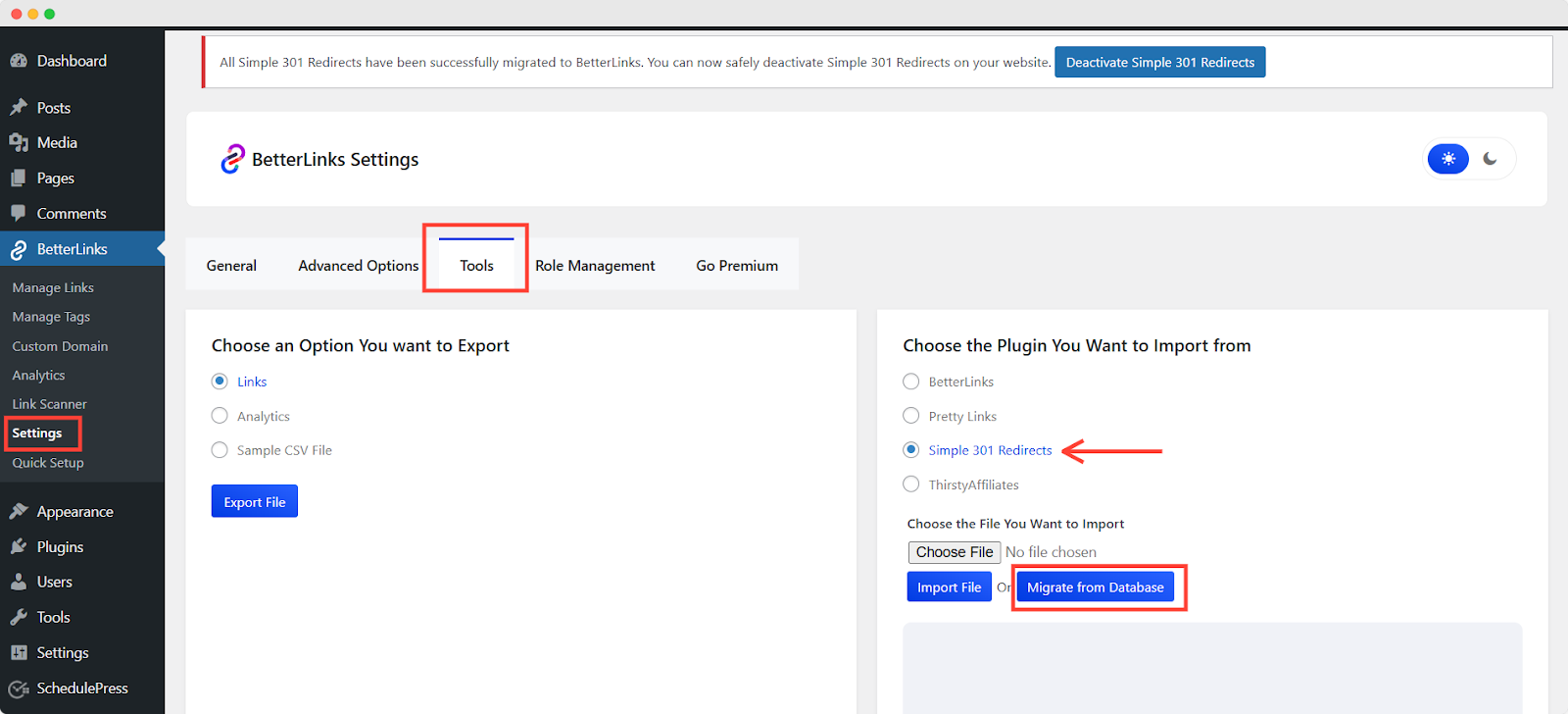 How to Migrate & Import Simple 301 Redirects Links to BetterLinks? 5 Import Simple 301 Redirects Links To BetterLinks