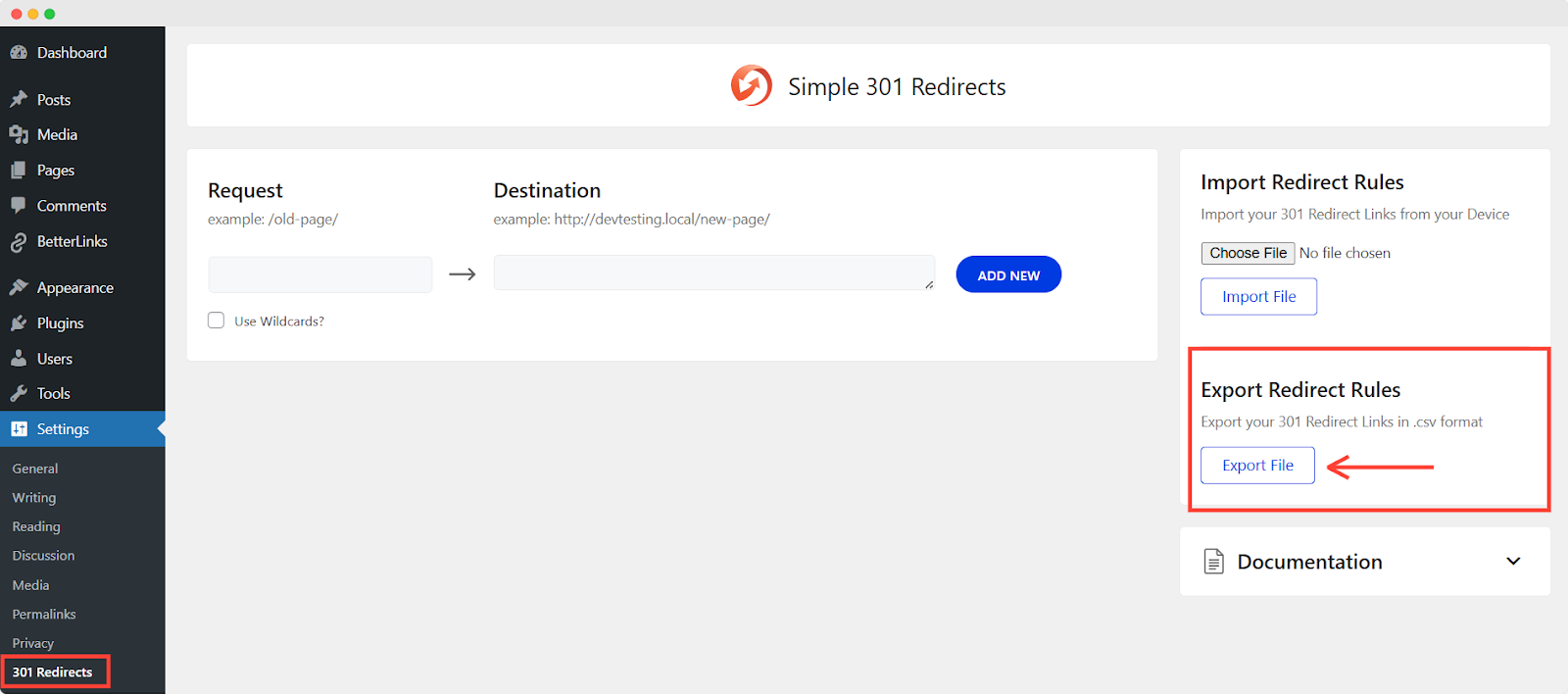 How to Migrate & Import Simple 301 Redirects Links to BetterLinks? 6 Export Files