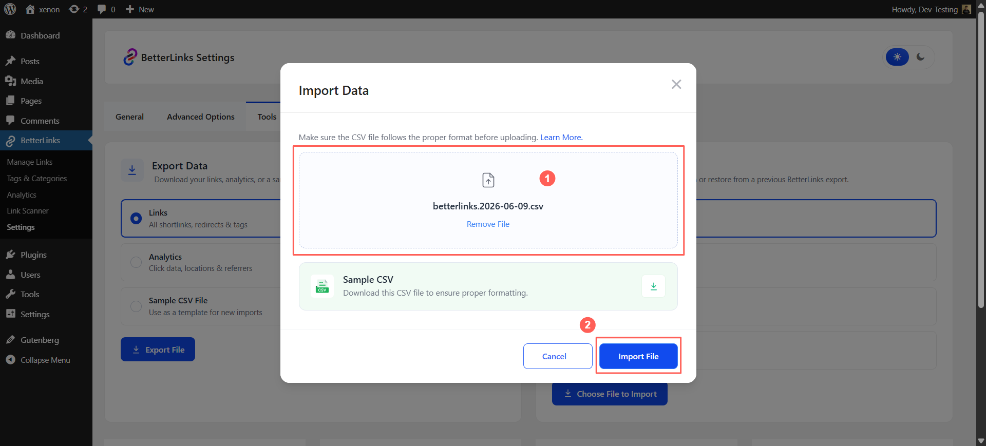 Choose the customized CSV file you saved earlier and upload it.