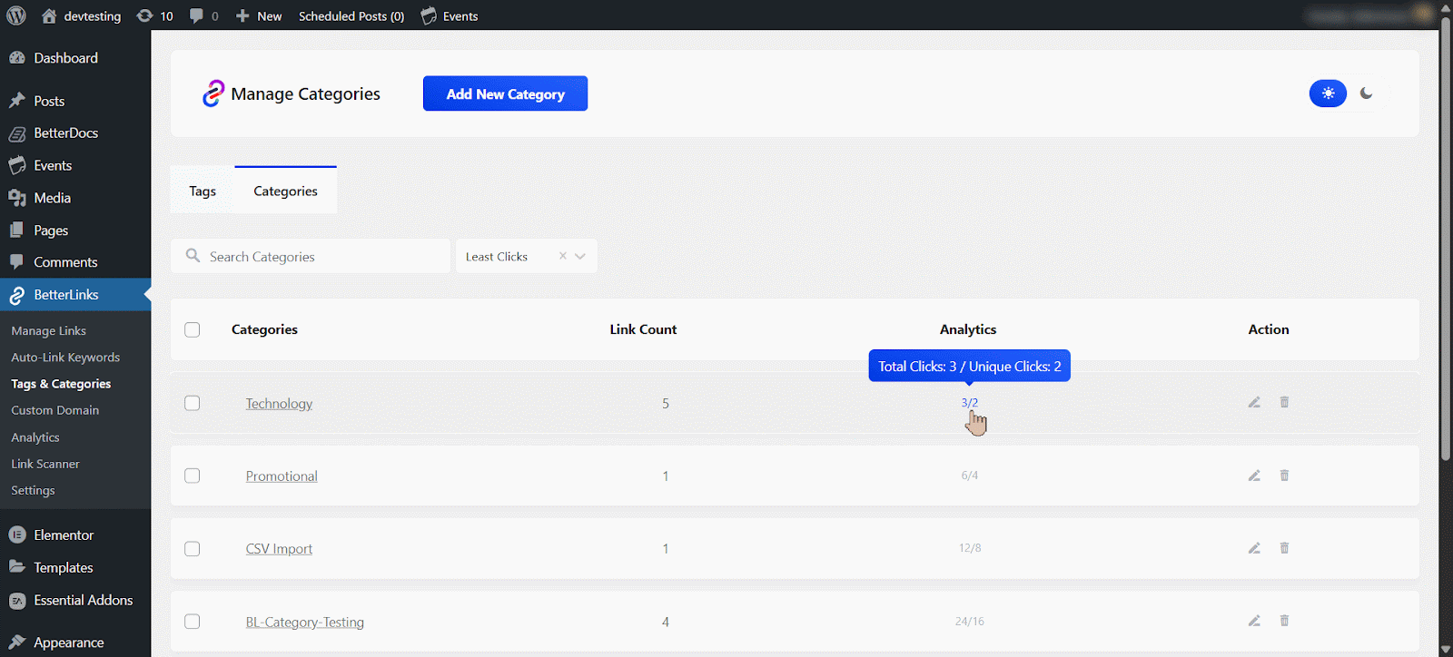 How to Add & Manage Categories with BetterLinks? 2 View analytics for a category