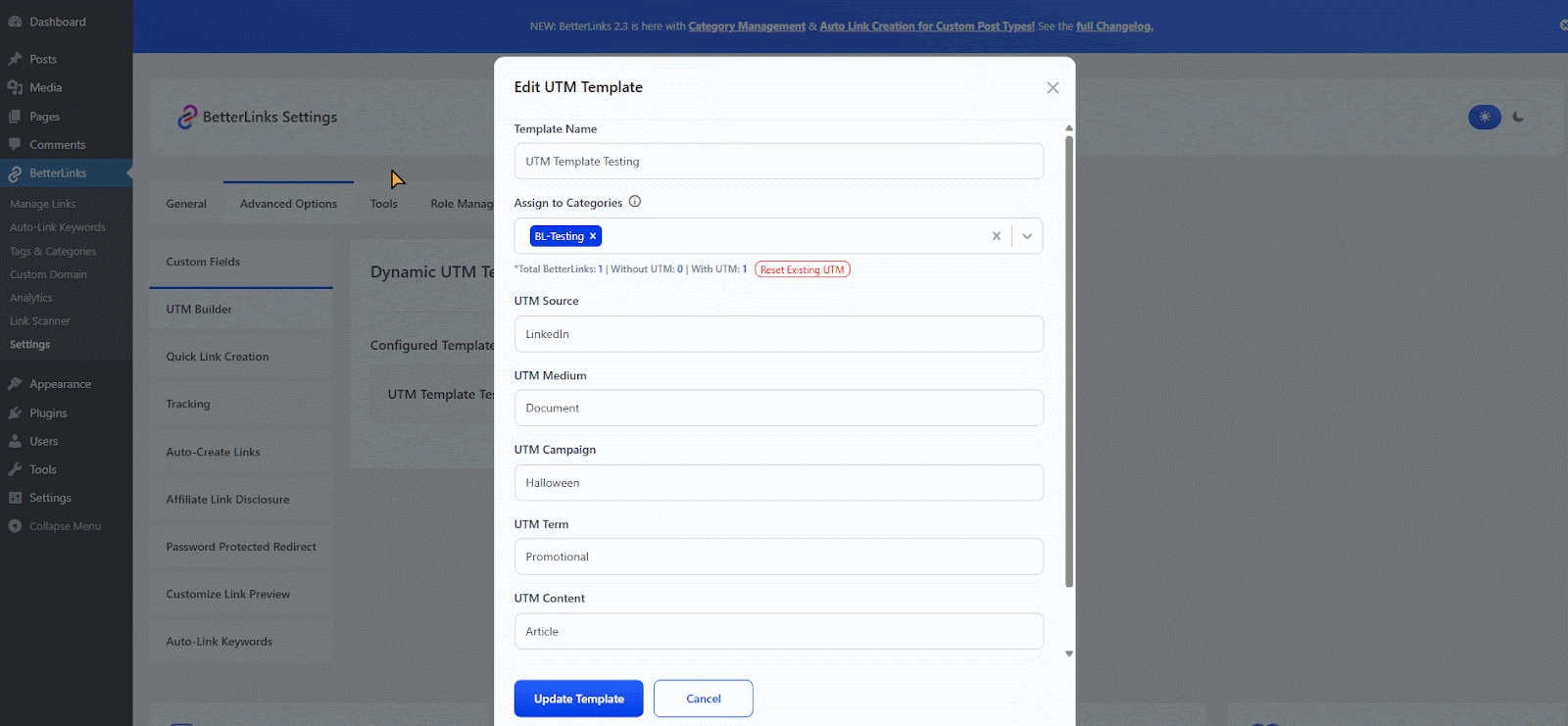 How to Create a Dynamic UTM Template with BetterLinks? 10 update your template by clicking the same ‘Edit’ icon.