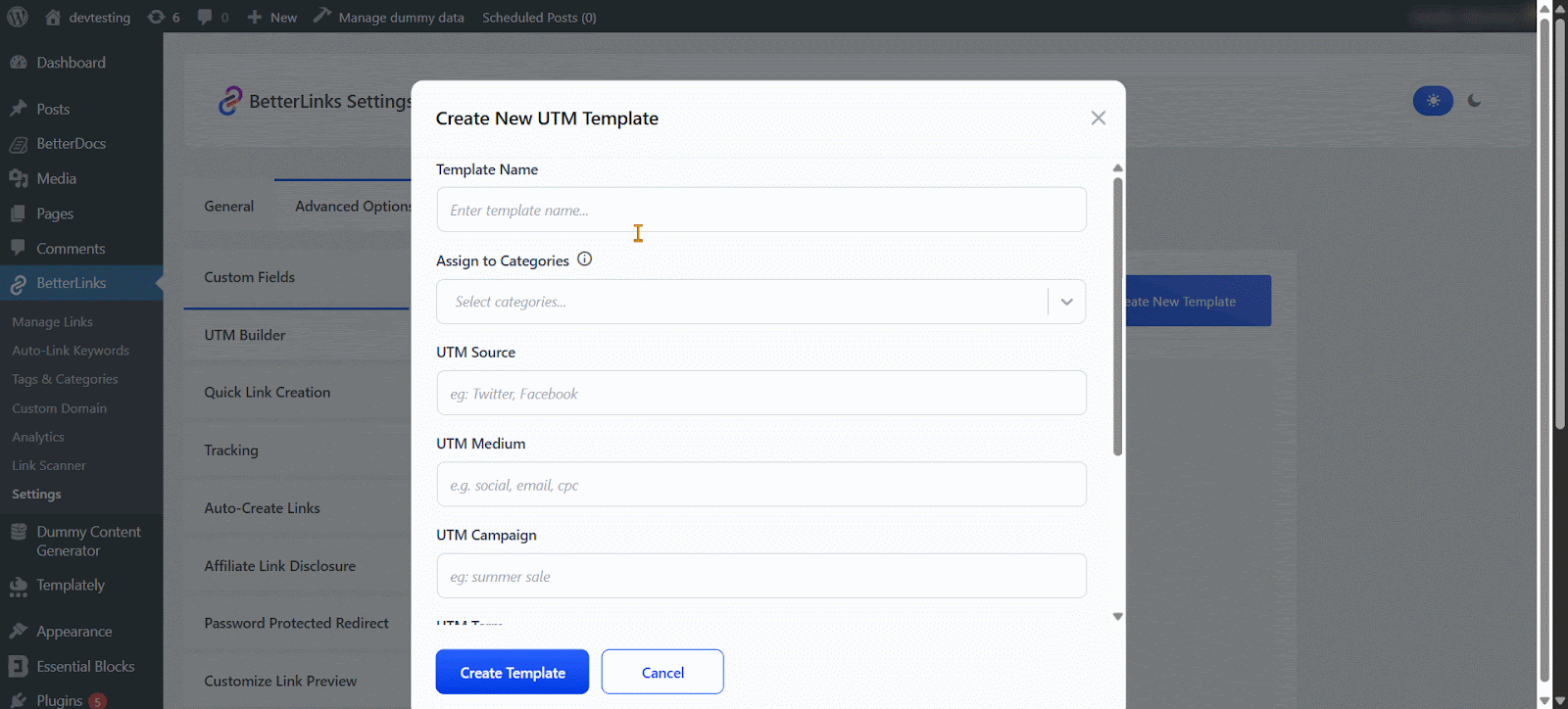 set up your Dynamic UTM template