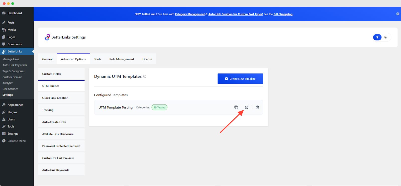 Reset or Edit UTM Template