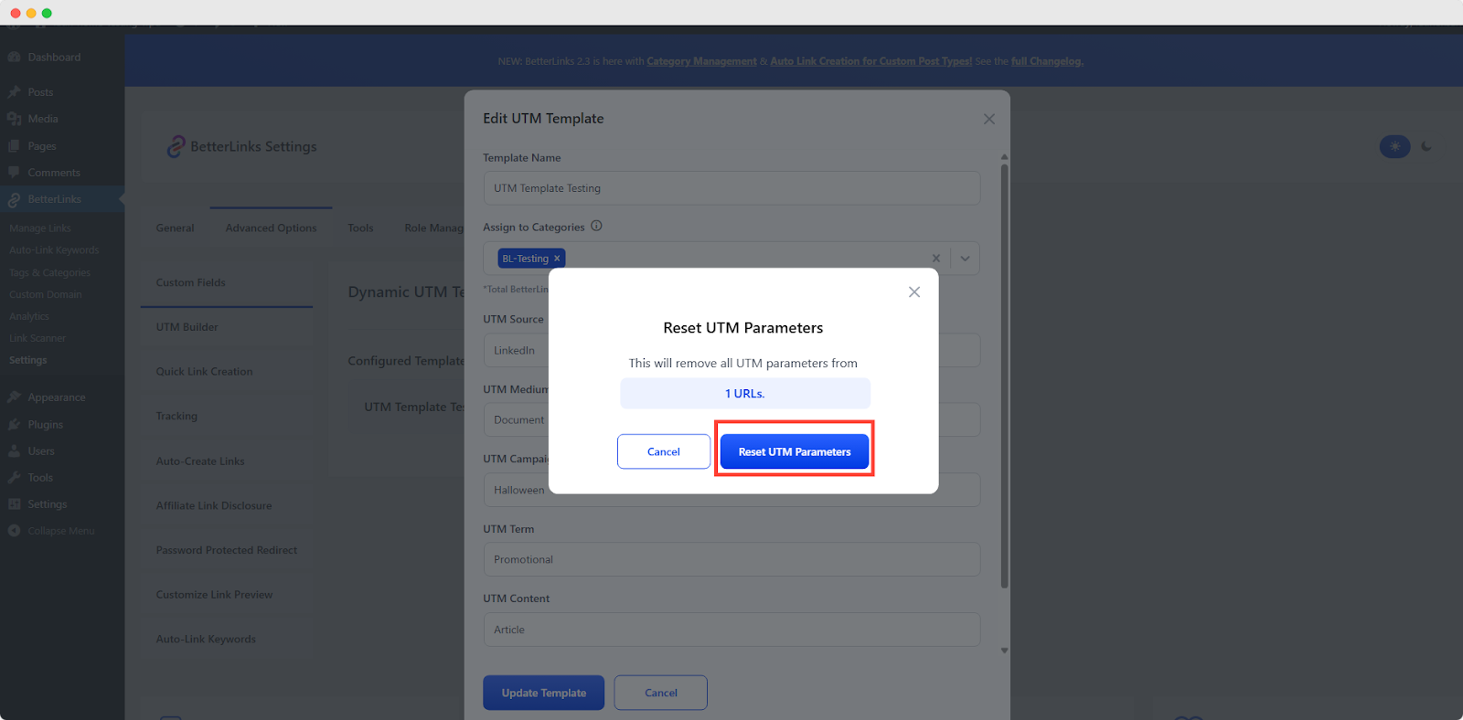 Reset UTM Parameters