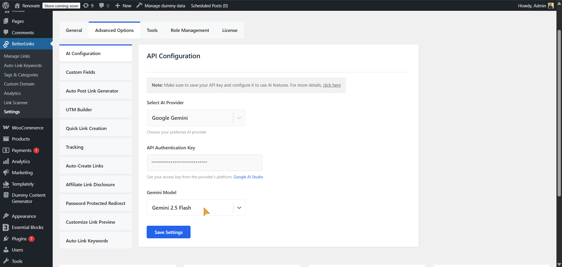 AI Bulk Link Generator in BetterLinks: How It Works 5 After setting up the AI API, click Save Settings to confirm.