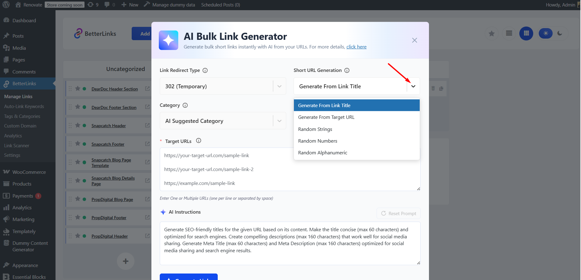 How To Use AI Bulk Link Generator in BetterLinks? 7 Short URL Generation