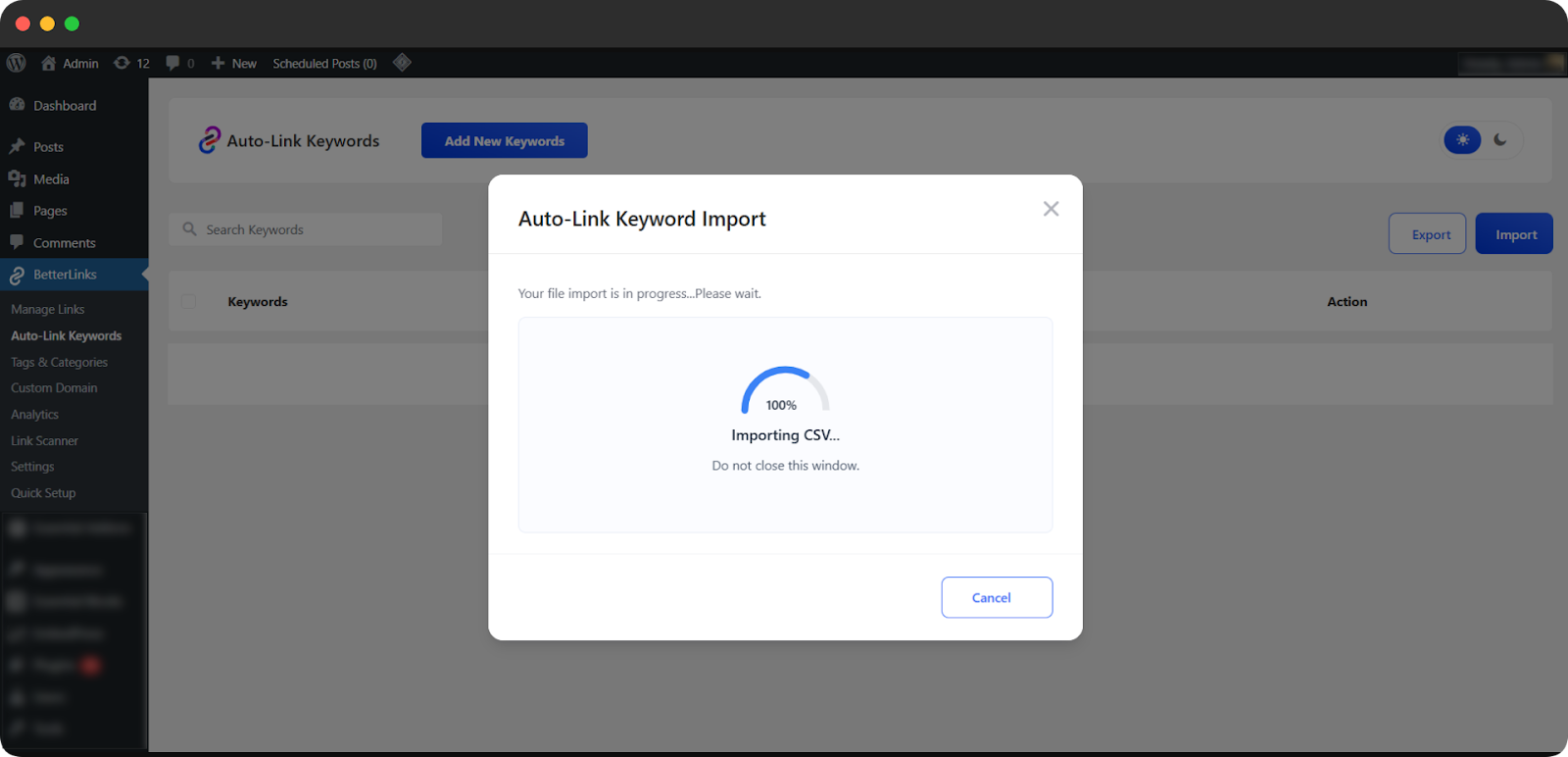 Once the process finishes, your auto-link keyword rules will be successfully added