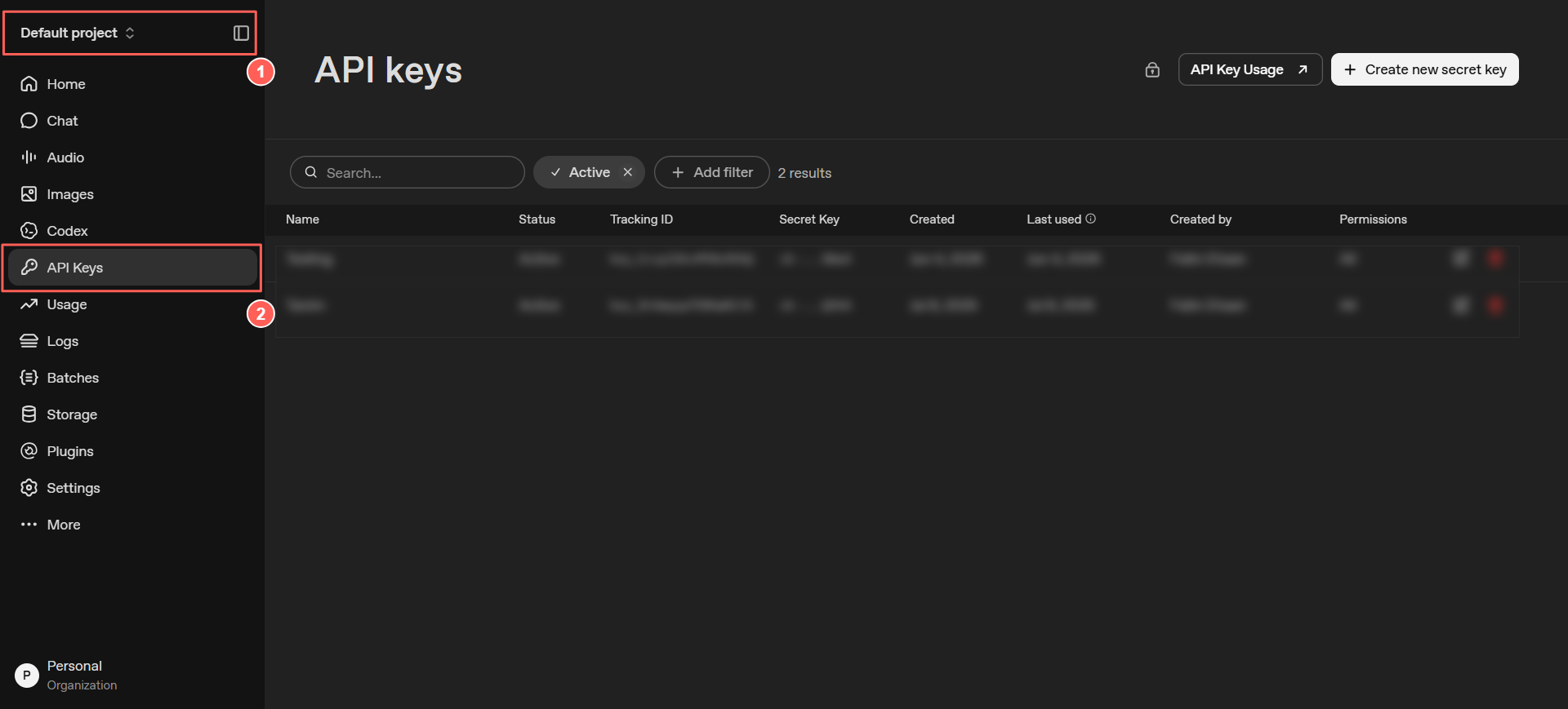 Open the API Keys Page
