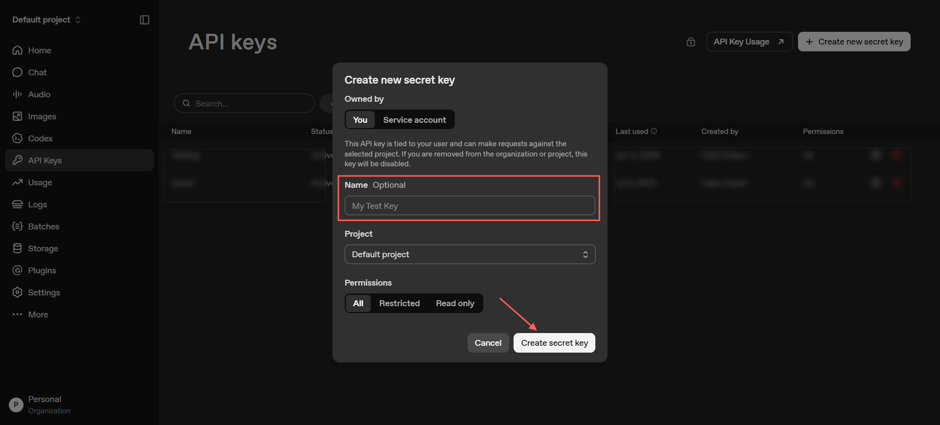 Create a New API Key