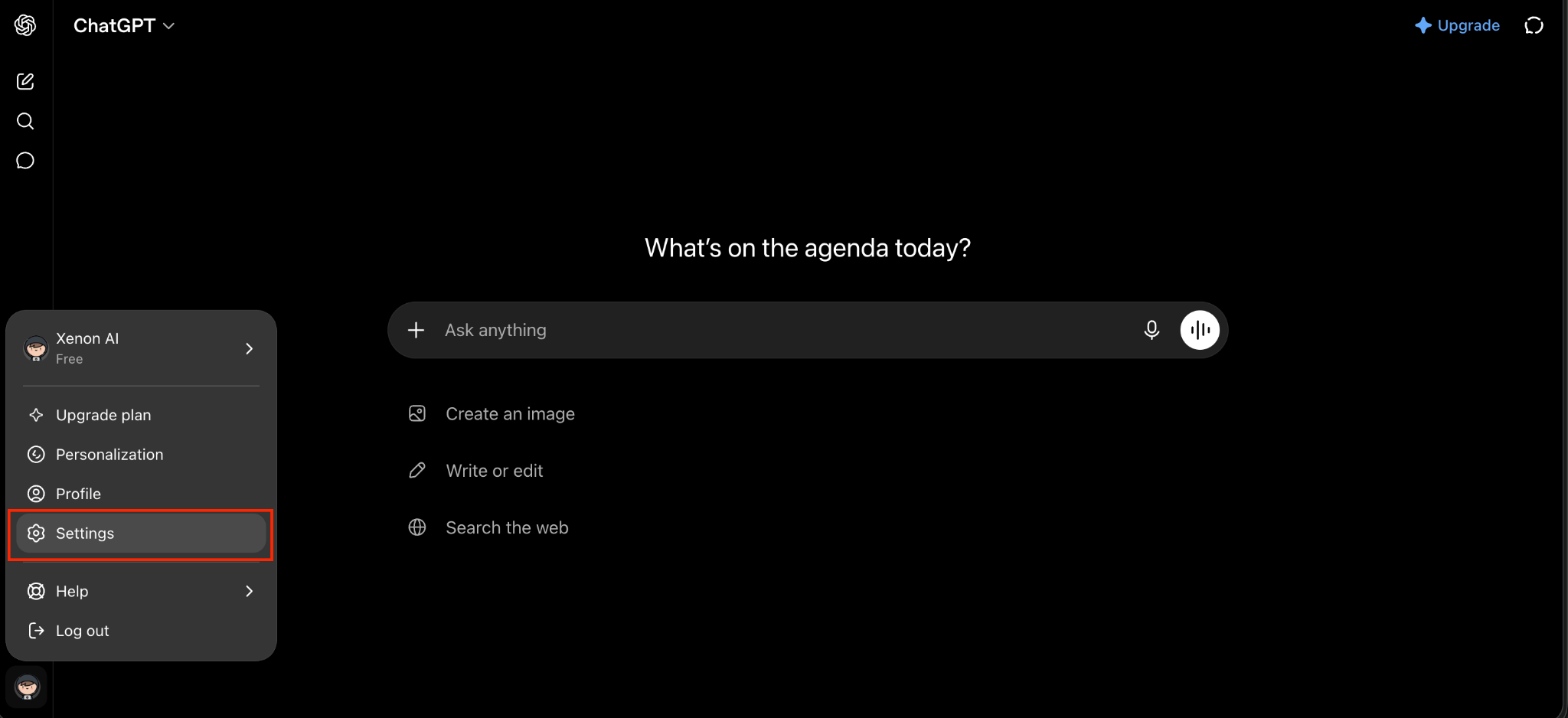 Open ChatGPT Settings