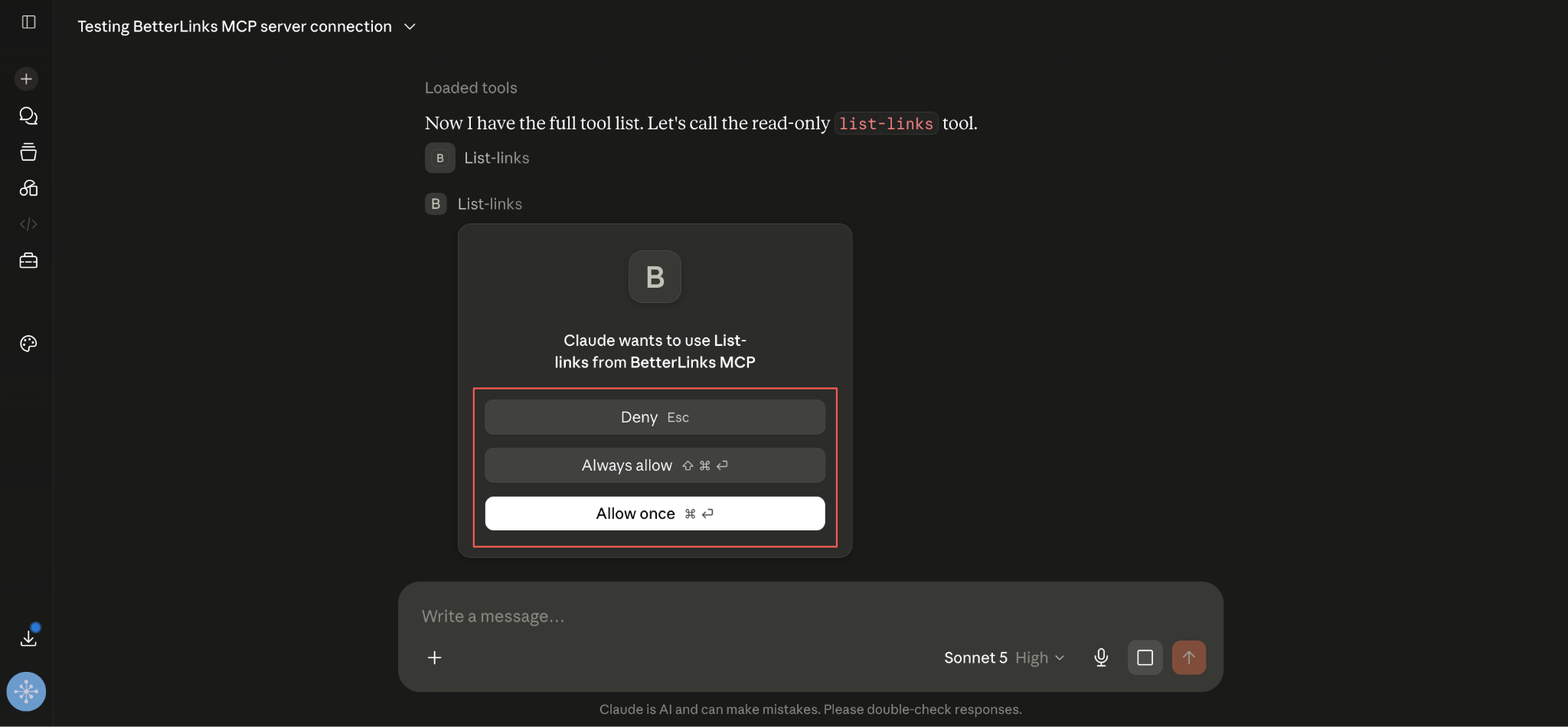 Choose Allow once for a single run or Always allow if you want that tool to run without prompting in future. 