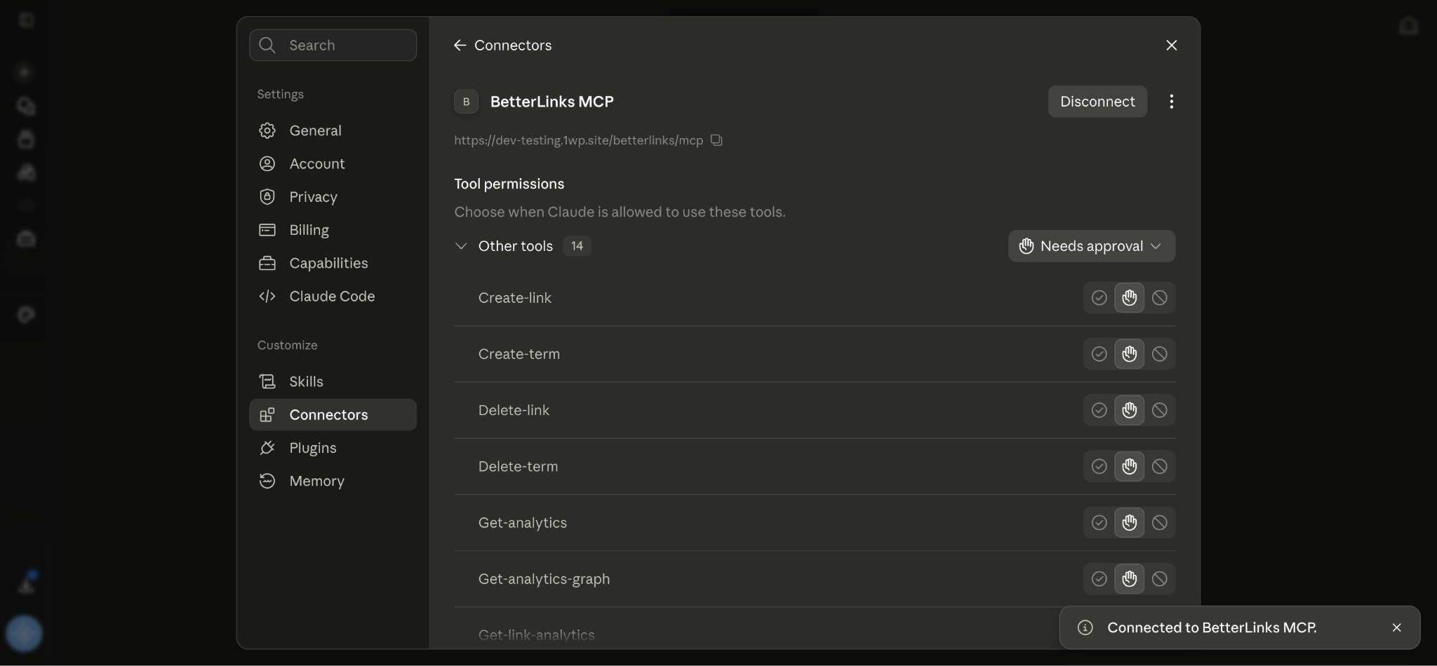 Each tool has three permission states: allow automatically, ask for approval or block.