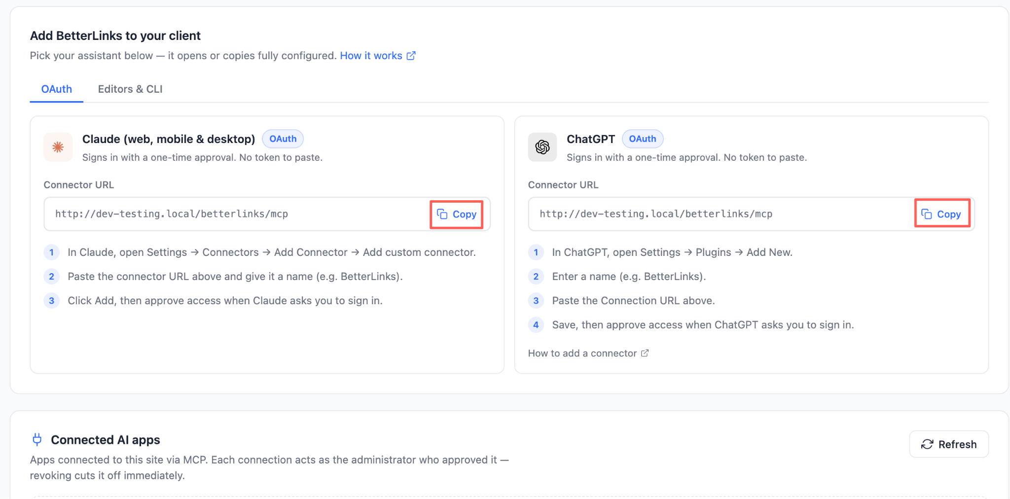 Copy Your Connector URL